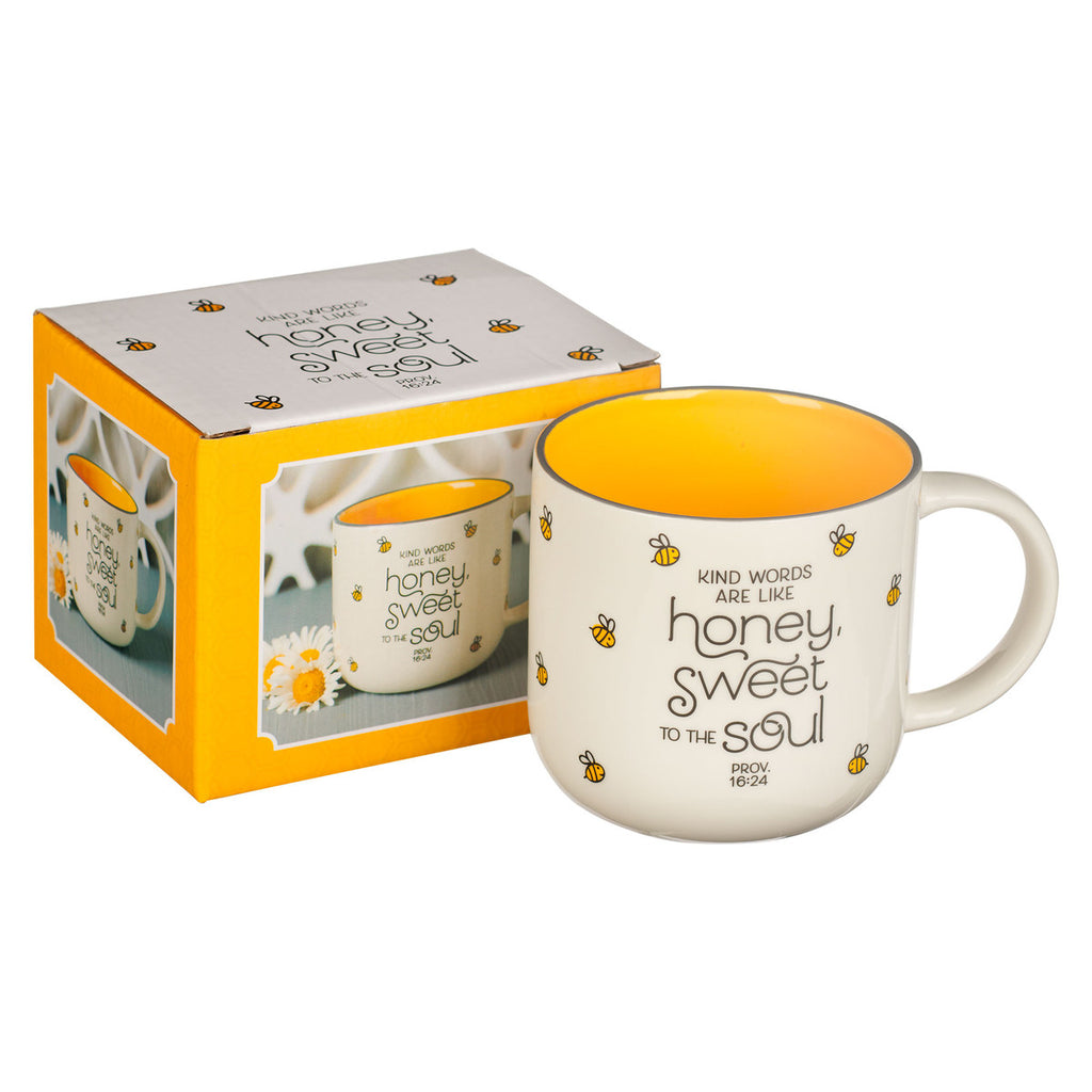 Honey Bee White and Yellow Ceramic Coffee Mug - Proverbs 16:24