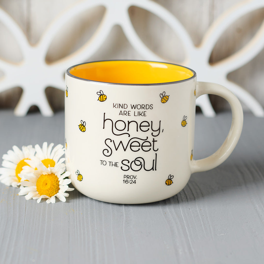 Honey Bee White and Yellow Ceramic Coffee Mug - Proverbs 16:24