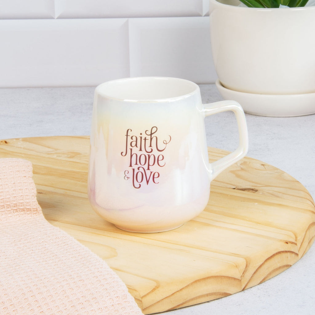 Faith Hope and Love Iridescent Ceramic Mug