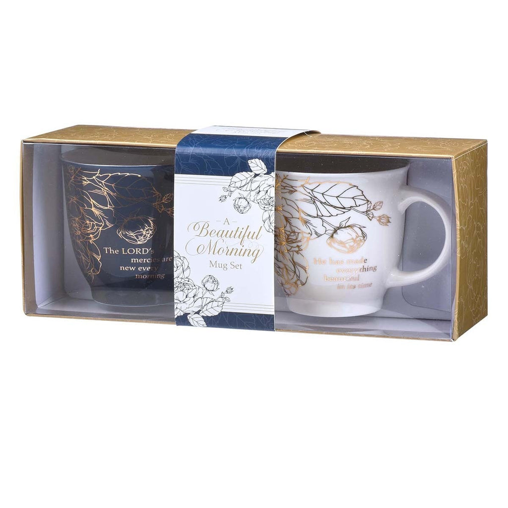 A Beautiful Morning Two Piece Ceramic Mug Set - Lamentations 3:23 & Ecclesiastes 3:1