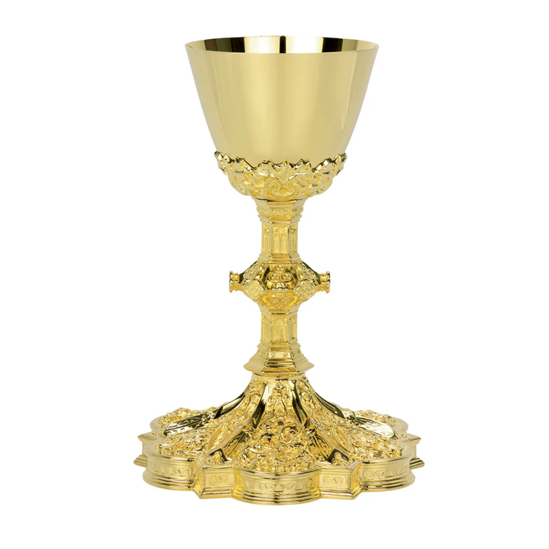Molina 2470 Gothic Relief Chalice & Scale Paten, Gold Plated, product photograph 1