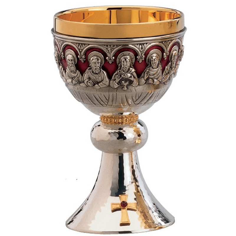 Molina 2658 Red-Enamel Last Supper Chalice & Bowl Paten, product photograph 1