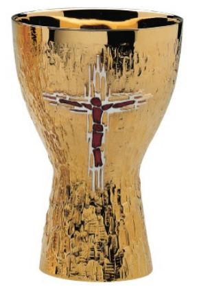 Molina 2960 Corpus Chalice & Bowl Paten with Red Enamel, product photograph 1