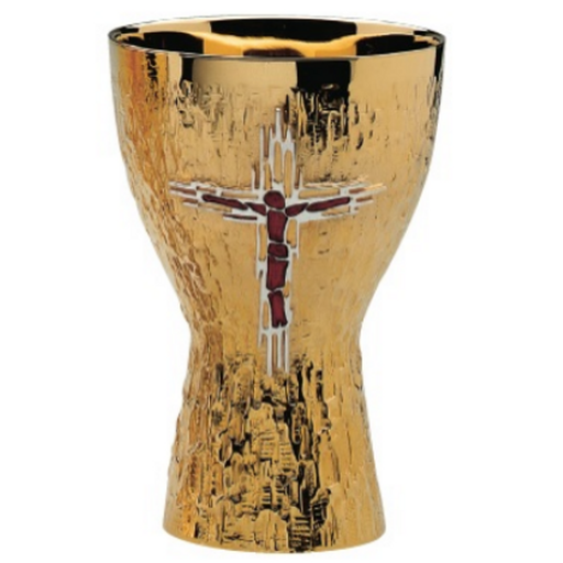 Molina 2960 Corpus Chalice & Bowl Paten with Red Enamel, product photograph 1