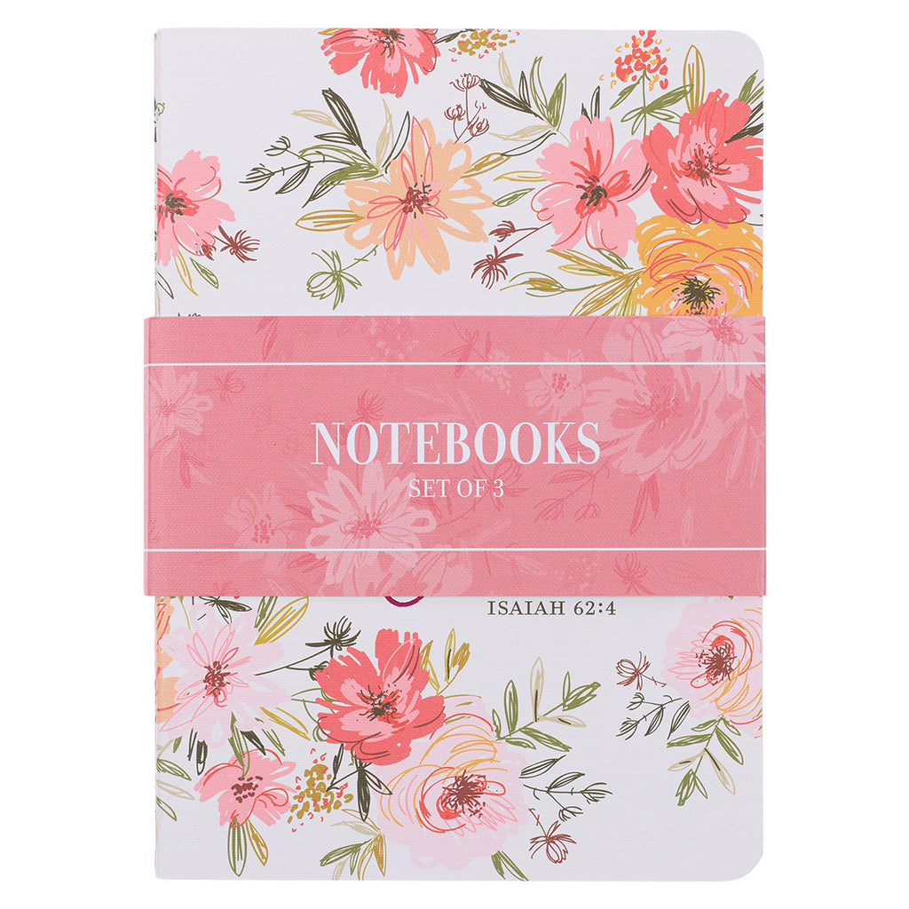 Walk by Faith Berry Pink Floral Large Notebook Set - 2 Corinthians 5:7