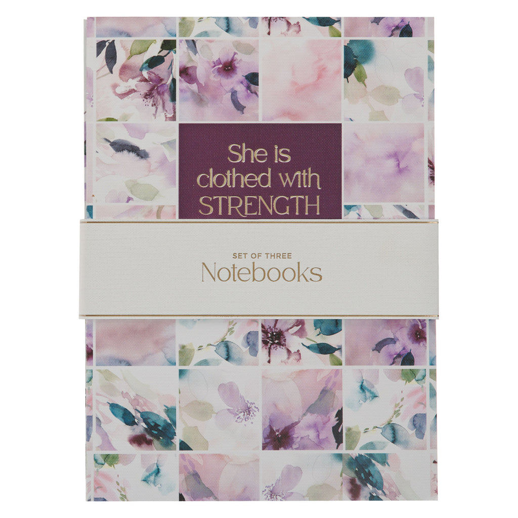 Strength and Dignity Purple Floral Notebook Set - Proverbs 31:25