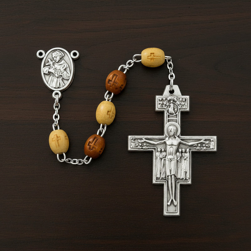 Tau Cross Olive Wood Rosary – St. Francis of Assisi | McVan
