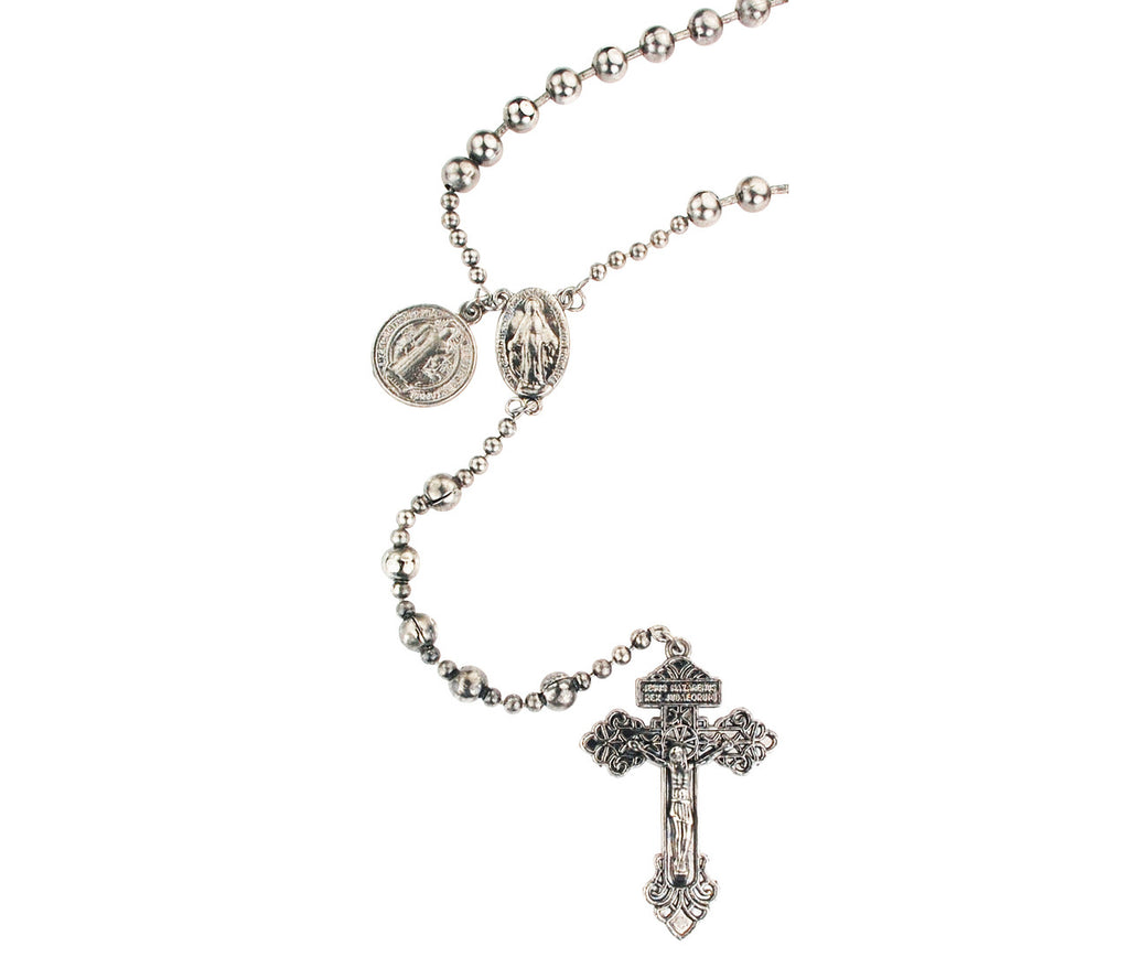 Silver Plated Benedictine Rosary with a Pardon Crucifix