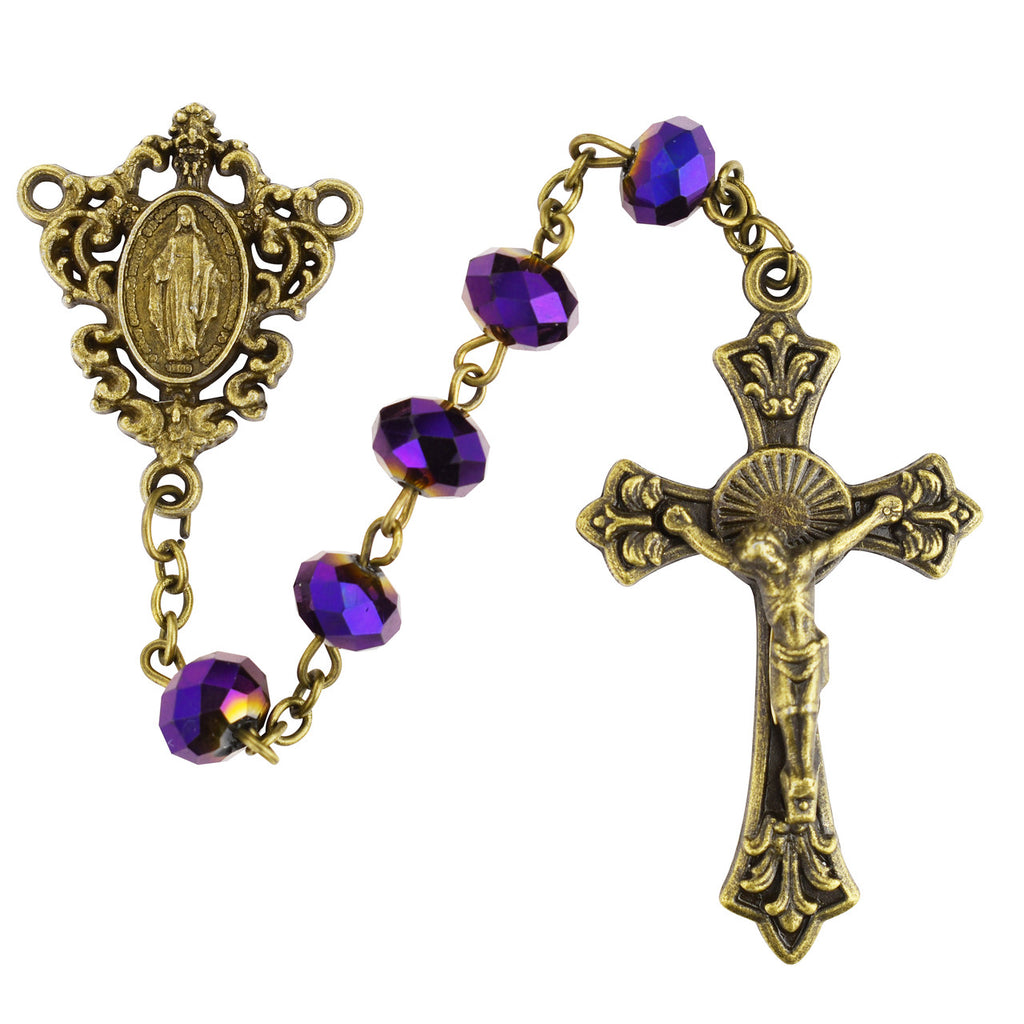 Antique Gold and Metallic Purple 8mm Rosary