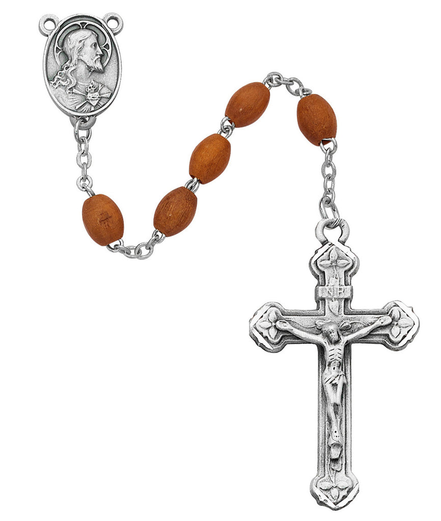 Sacred Heart Centerpiece Light Brown Wood Rosary