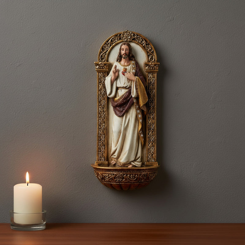 Sacred Heart of Jesus Holy Water Font 7.25"H | Renaissance Collection