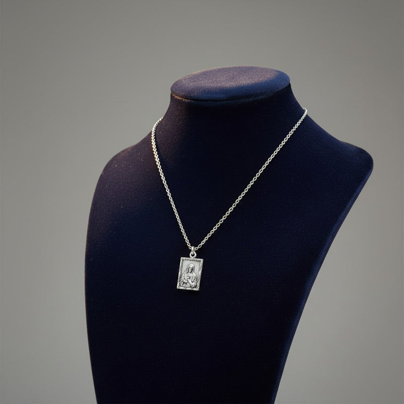 Sterling Silver Sacred Heart Medal with 18" Rhodium Chain | McVan