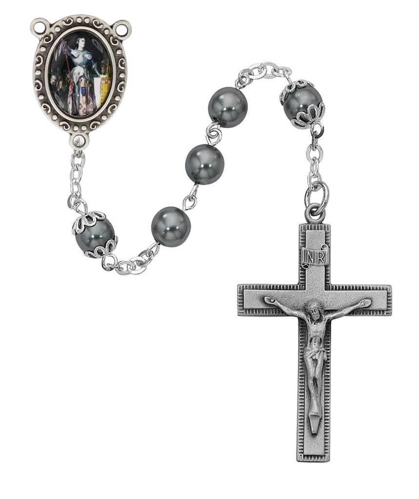 Joan Rosary - Gray Glass St Joan of Arc Rosary, Boxed