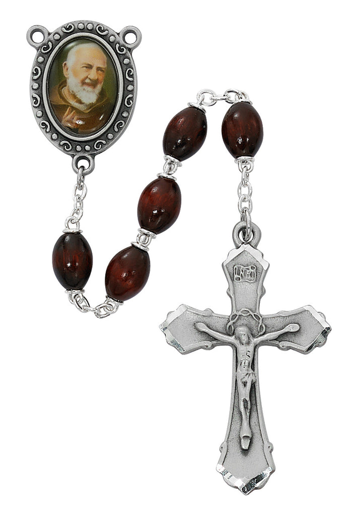 Pio Rosary - Brown Wood Padre Pio Rosary, Boxed