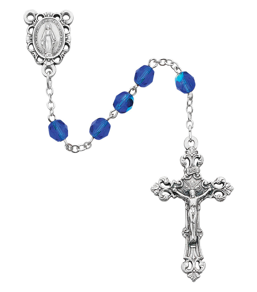 Birthstone Rosary - Dark Blue Glass September Rosary Boxed