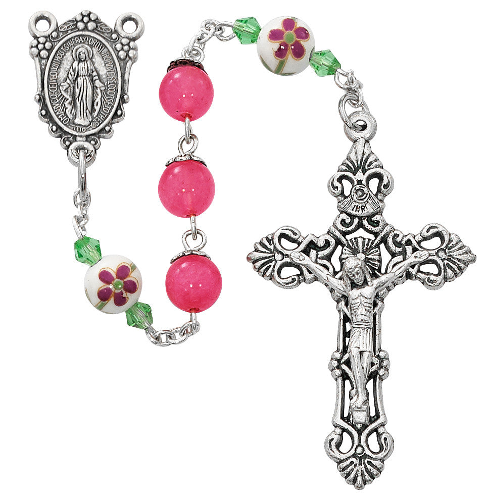Rosary - 8mm Pink Rosary Boxed