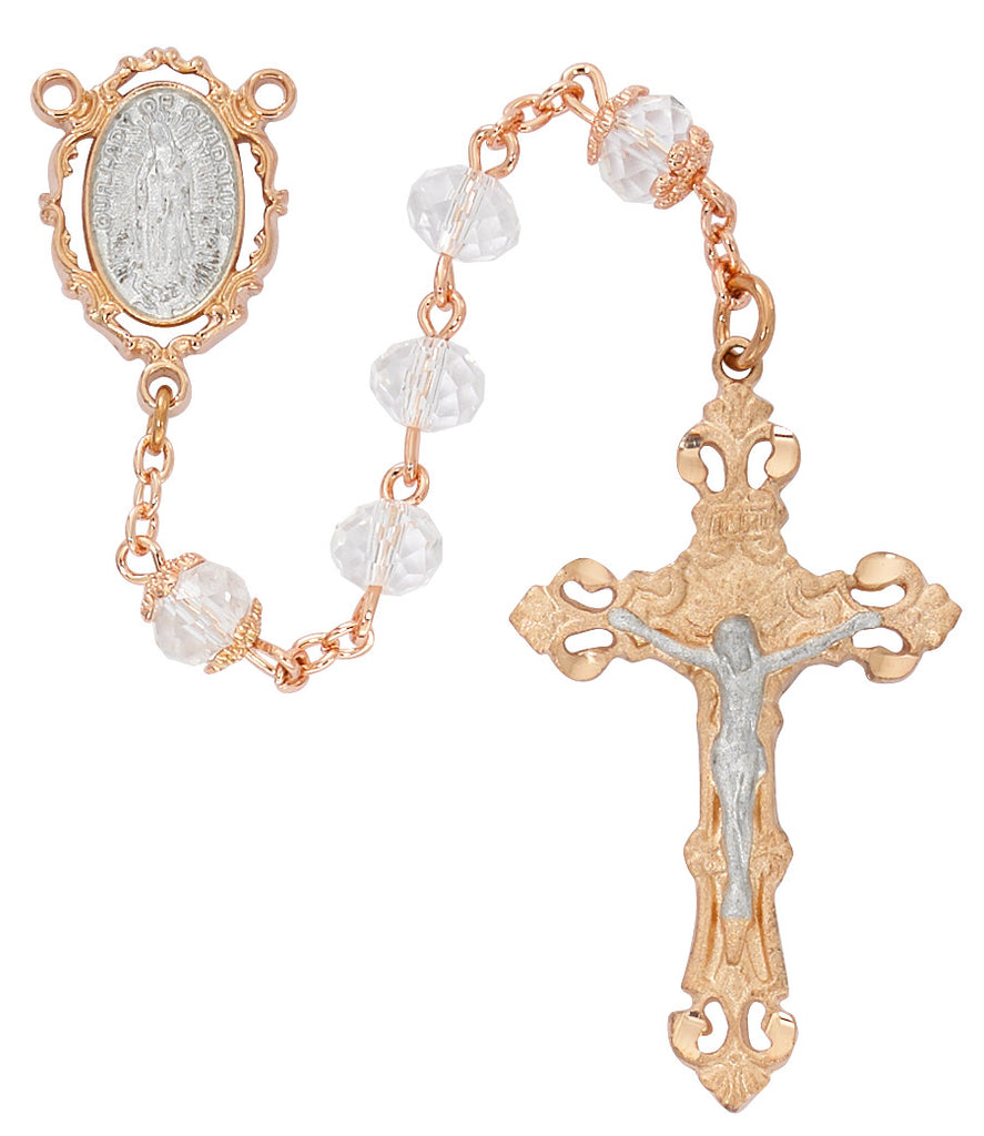 Our Lady of Guadalupe Rosary - Crystal Rose Gold Boxed