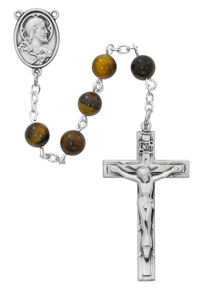 Rosary - Tiger Eye with Sterling Rosary Boxed