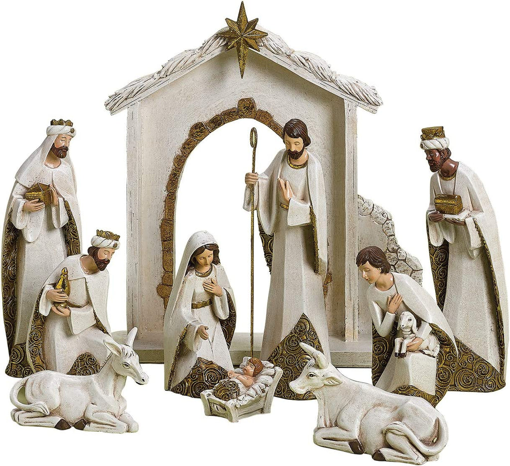 Nativity Figure Ivory with Gold Trim 12"H