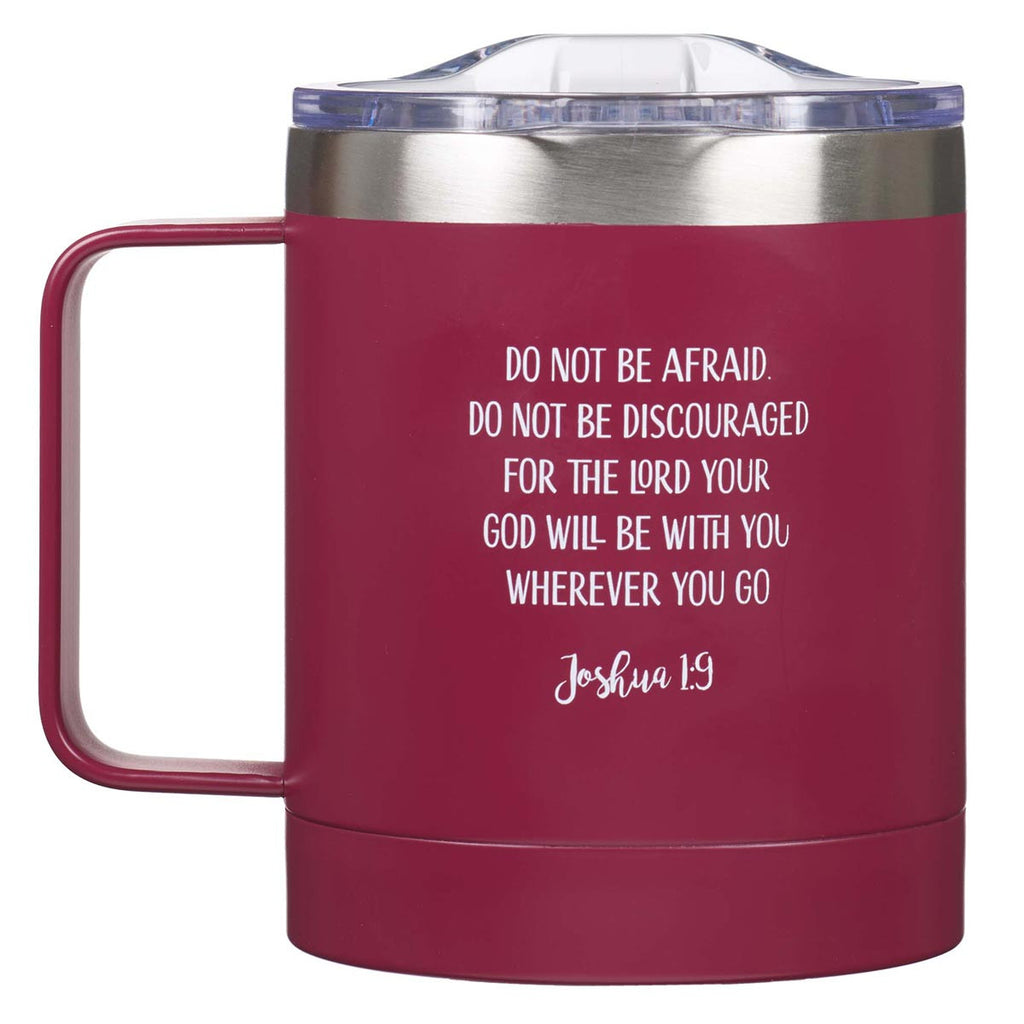 Be Strong & Courageous Very Berry Camp-style Stainless Steel Mug - Joshua 1:9