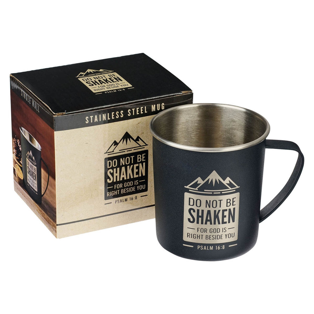 Do Not Be Shaken Black Camp-style Stainless Steel Mug - Psalm 16:8