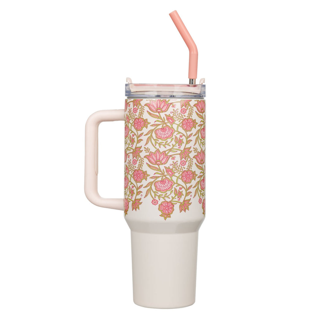 Be Still and Know Pink Spring Floral 40 Oz Tumbler with Reusable Straw - Psalm 46:10