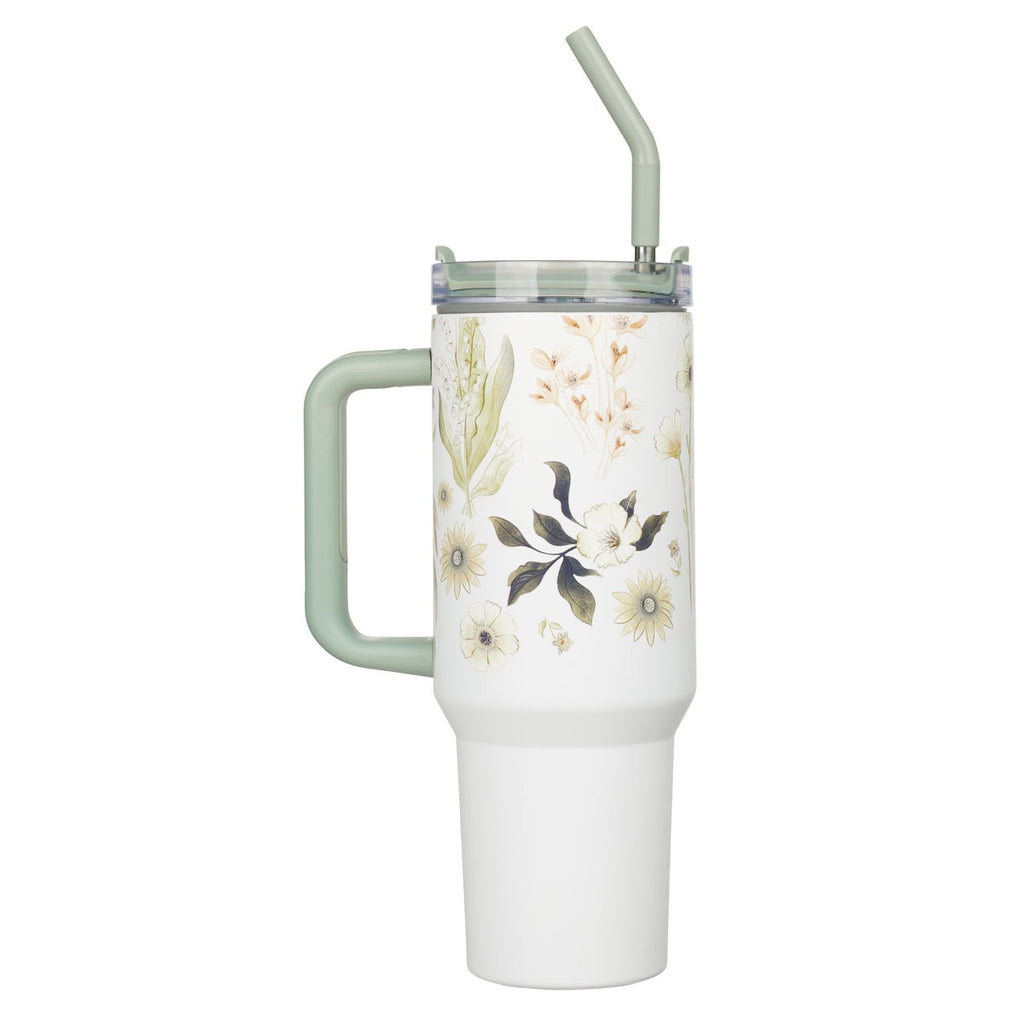 Be Still Teal Meadow 40 Oz Tumbler with Reusable Straw - Psalm 46:10