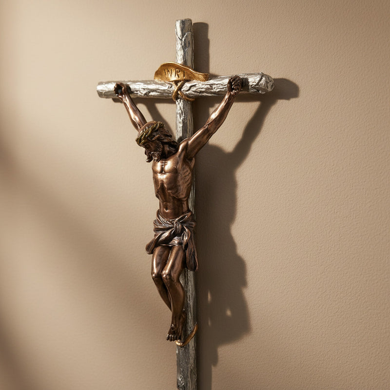 Hand-Painted Bronze Look Crucifix | Goldscheider of Vienna