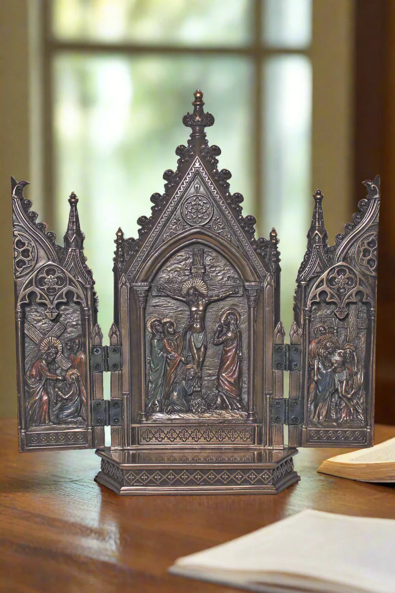 Calvary Triptych in Bronze or Pewter | Goldscheider of Vienna