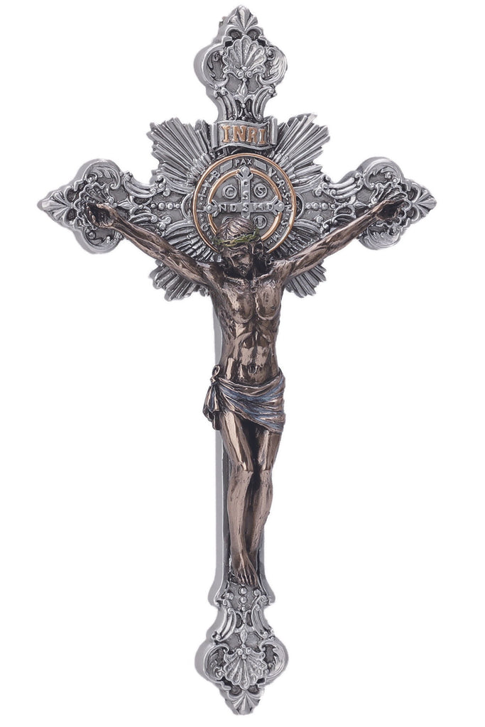 Benedictine Crucifix - Pewter with Bronze Corpus 14"
