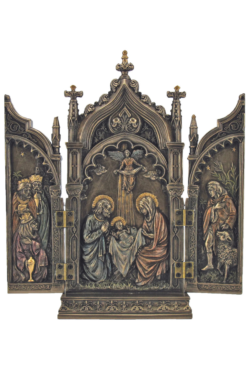 Nativity Triptych in Hand-Painted Bronze | Goldscheider of Vienna