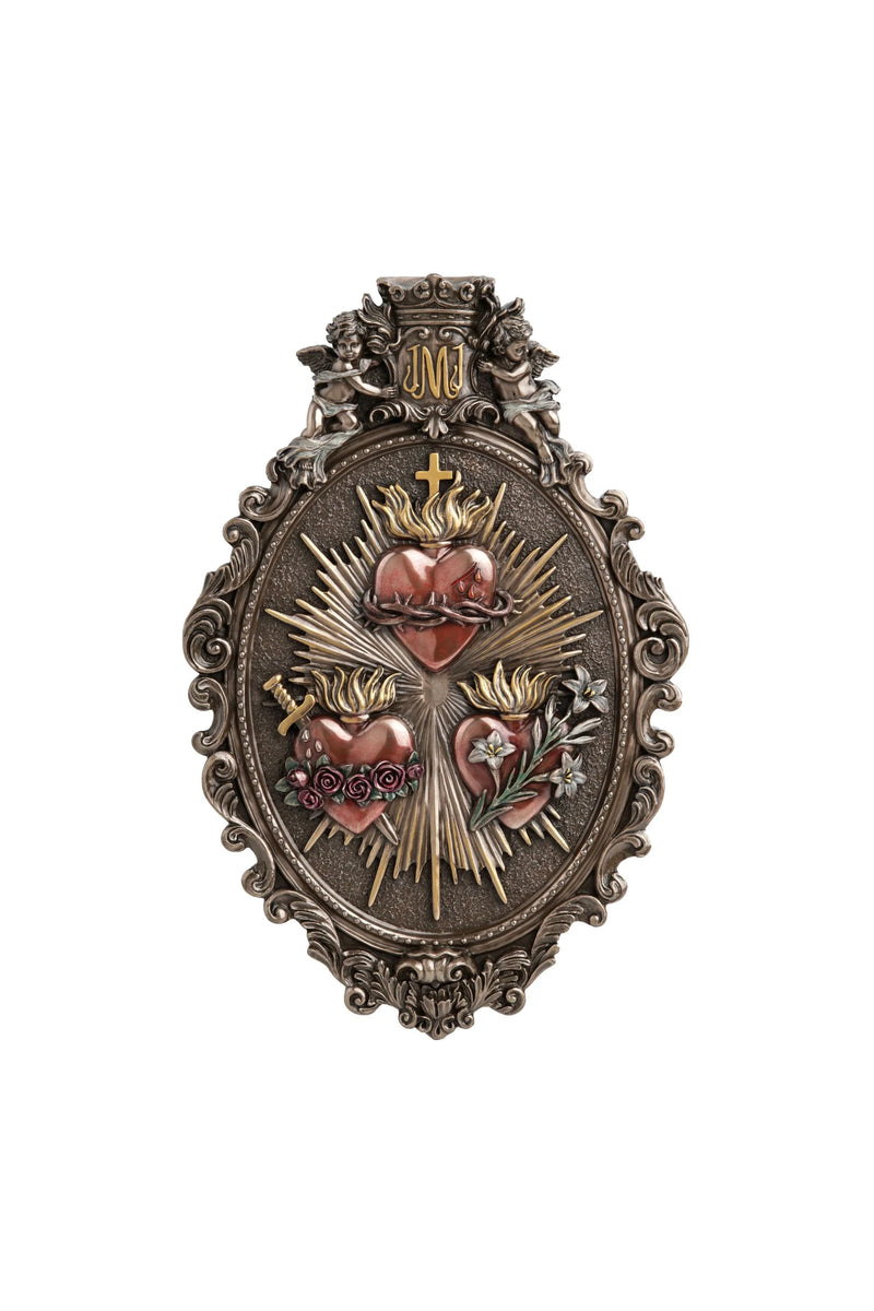 Three Hearts Baroque Style Bronze Plaque | Goldscheider of Vienna