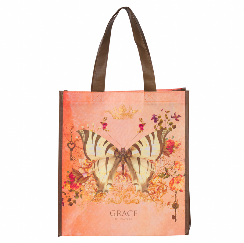 Grace Butterfly Orange Non-Woven Coated Tote Bag - Ephesians 2:8