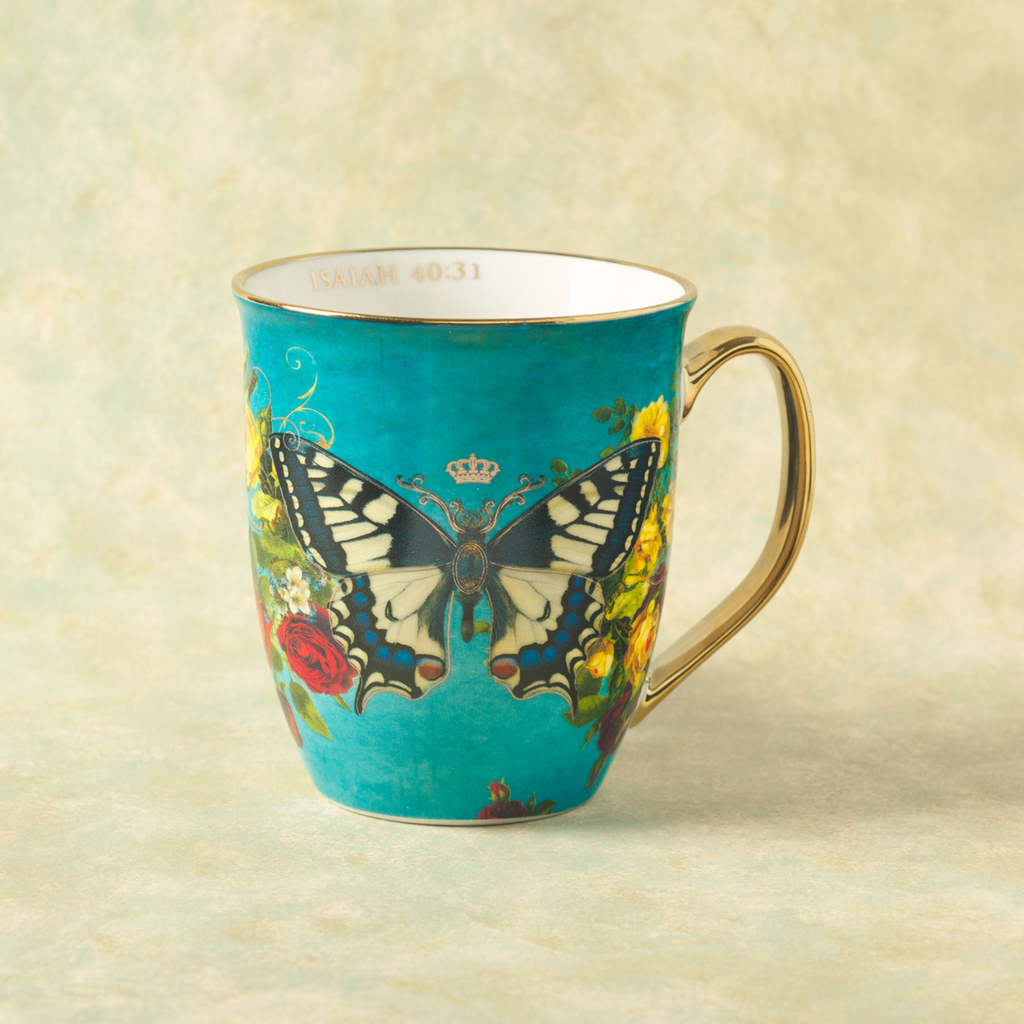 Hope Teal Butterfly Ceramic Mug - Isaiah 40:31