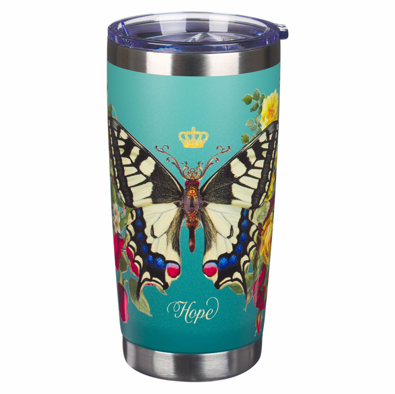 Teal Hope Butterfly Stainless Steel Travel Tumbler - Isaiah 40:31