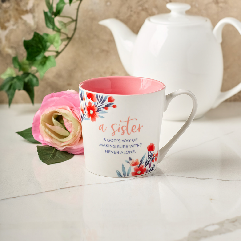 Sister Pink Floral Ceramic Coffee Mug - Proverbs 31:29
