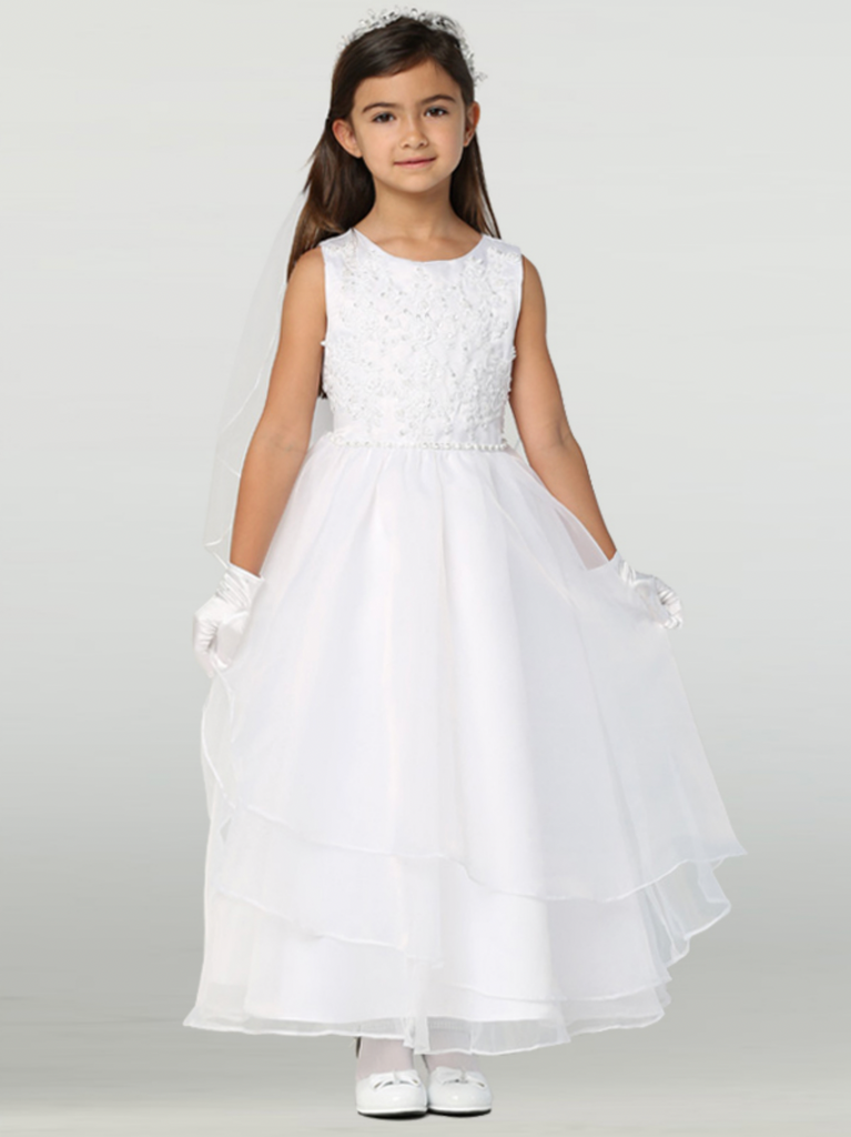 Communion Dress - Embroidered applique & Organza