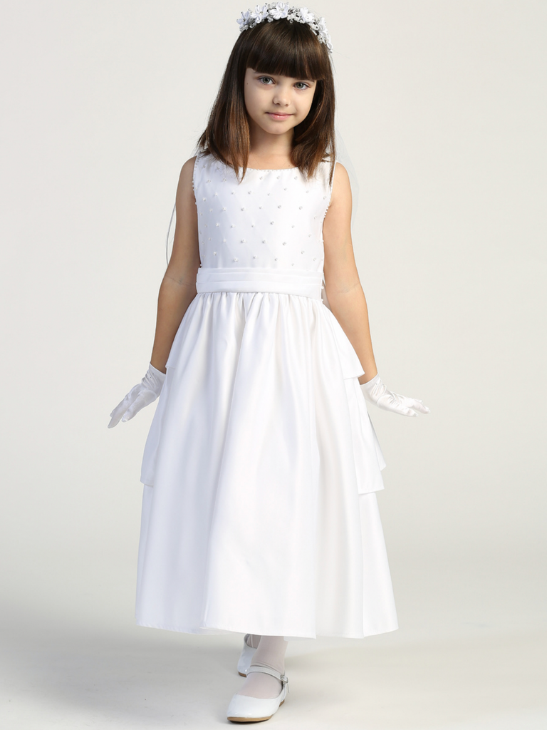 Communion Dress - Pearled Satin Bodice