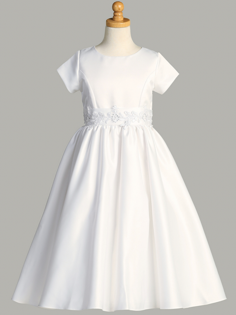 Communion Dress - Satin with Silver Corded Trim