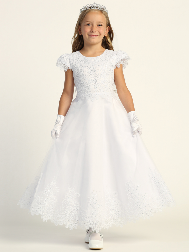 Communion Dress - Embroidered Tulle with Sequins and Lace