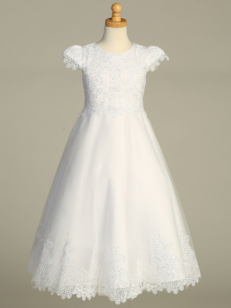 Communion Dress - Embroidered Tulle with Sequins and Lace