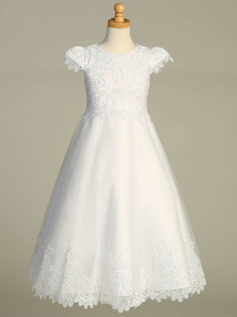 First Communion Dress - Sequined Tulle Tea Length | Lito