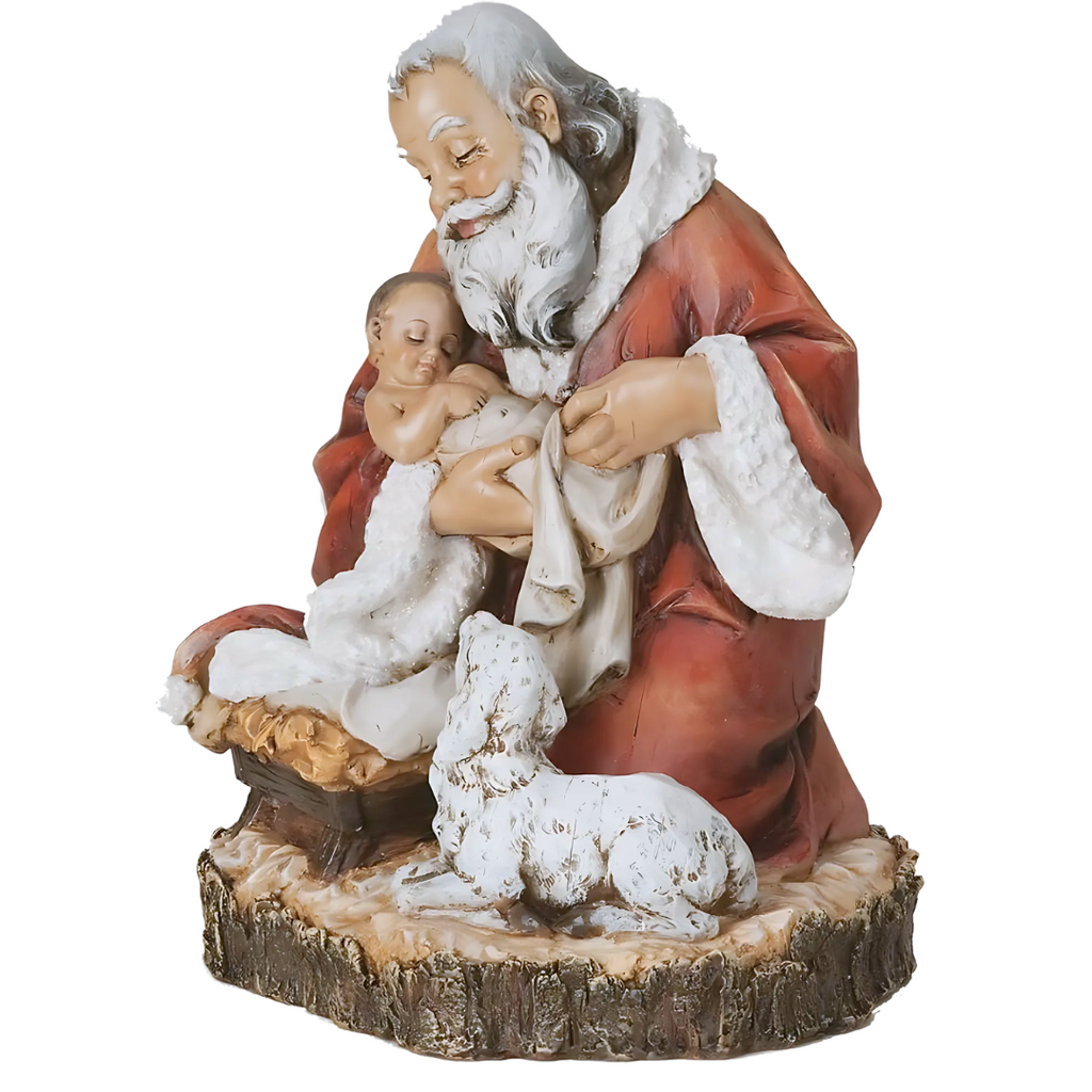 Santa Kneeling with Baby Jesus Figure 11.5"H