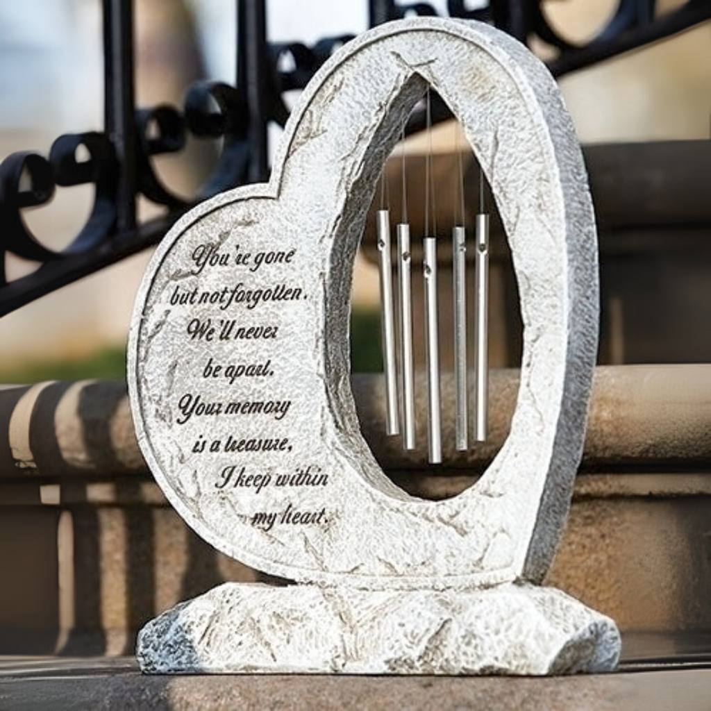 Heart Chime Memorial Garden Stone 12"H
