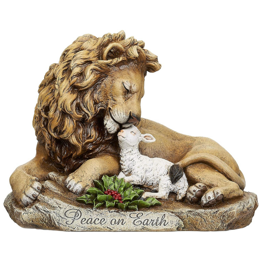 Lion and Lamb on Rock Figure 8.5"H