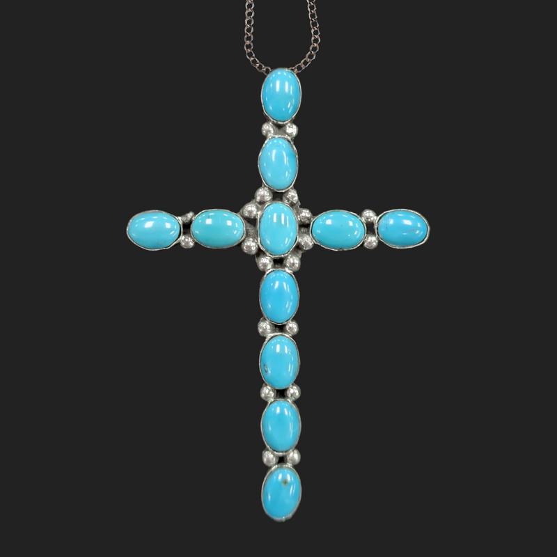 Handmade Navajo Turquoise Cross 2.75"H