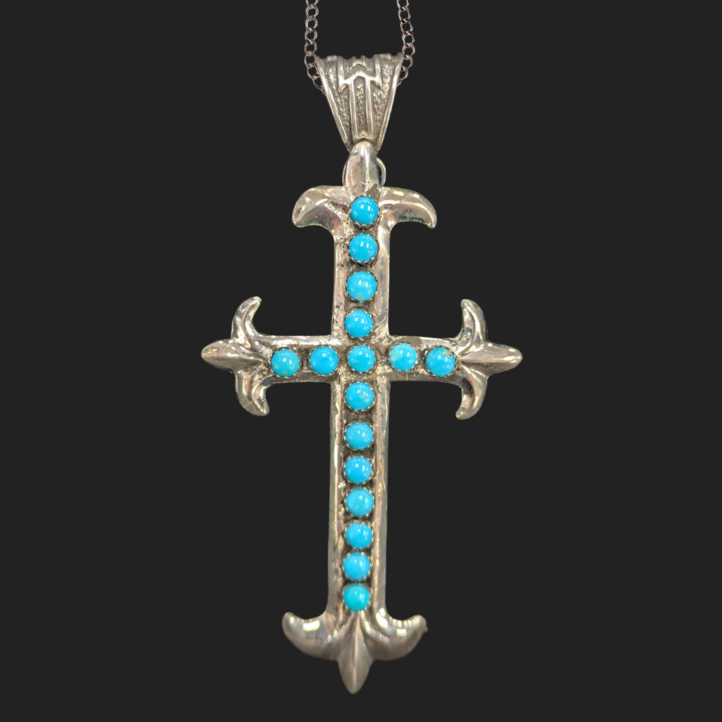 Handmade Turquoise Cross Necklace in Baroque Style 3.5"H
