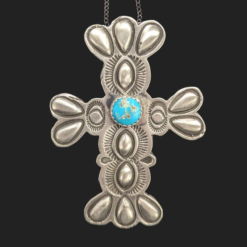 Handmade Turquoise Cross Necklace 2.25"H