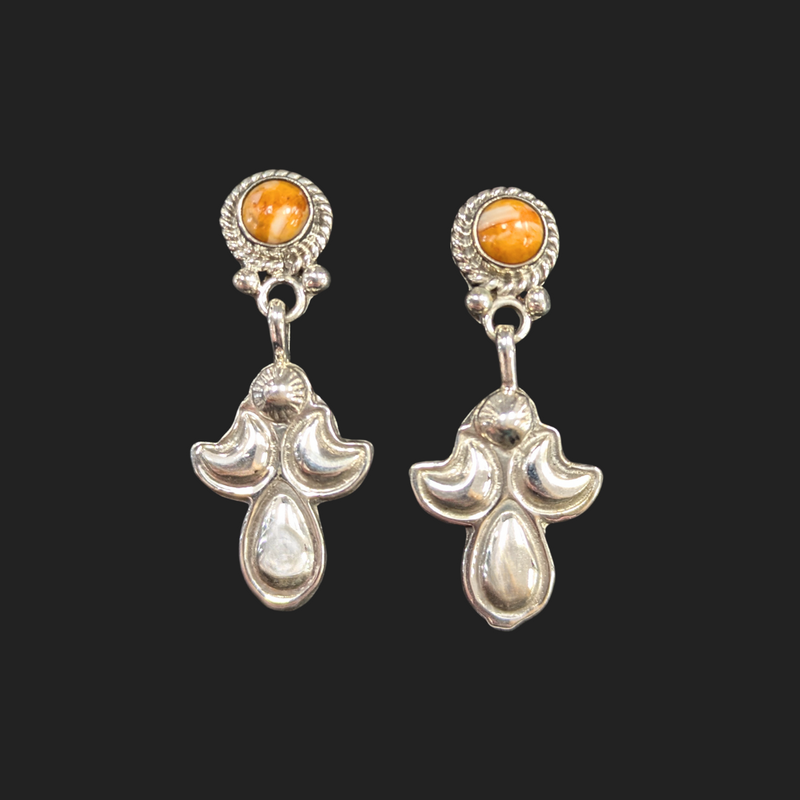 Handmade Orange Turquoise Earrings 1.25"H