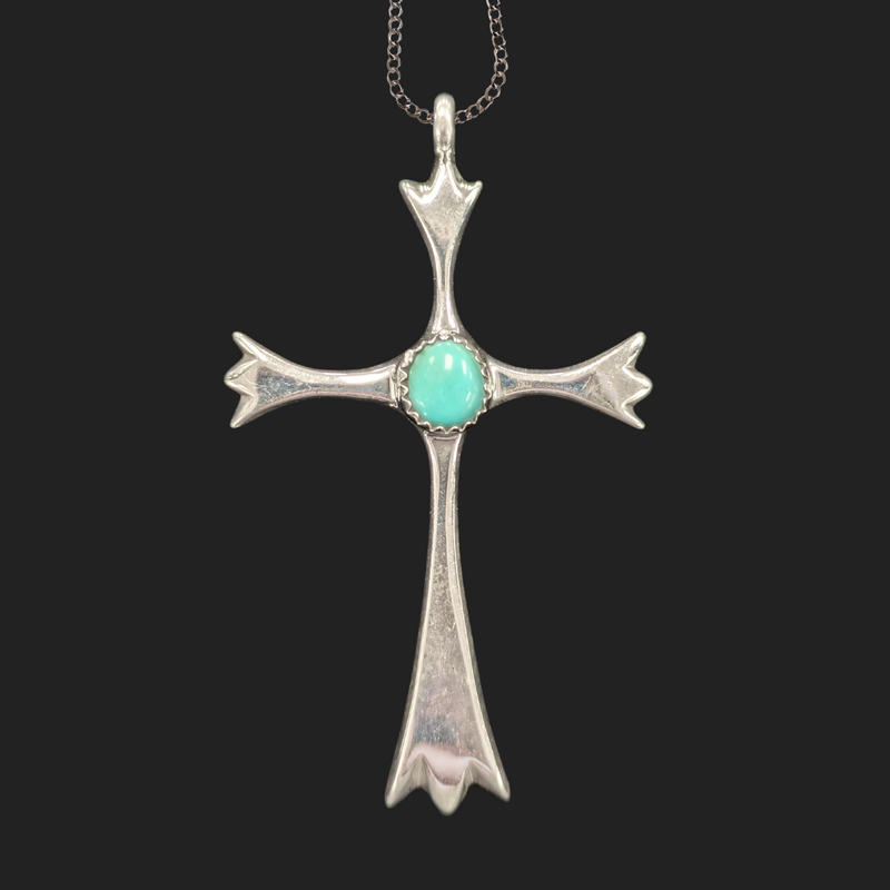 Handmade Turquoise Cross Necklace 2.25"H